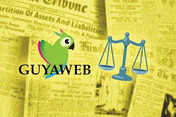 Logos de la rédaction de Guyaweb, à côoté d'une image générique d'une balance de justice.