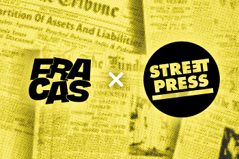 Le logo de Fracas est affiché à côté de celui de StreetPress, avec une croix entre les deux signifiant leur nouveau lien