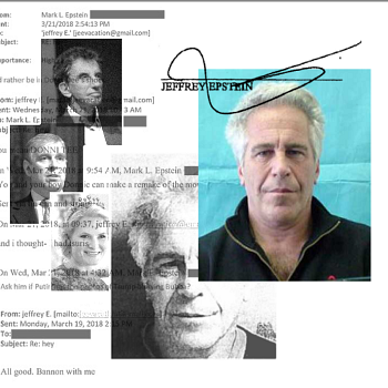 Montage photos et documents liés aux enquêtes et aux procès visant Jeffrey Epstein, accompagné d'une photo de l'ancienne ministre français de la Culture, Jack Lang